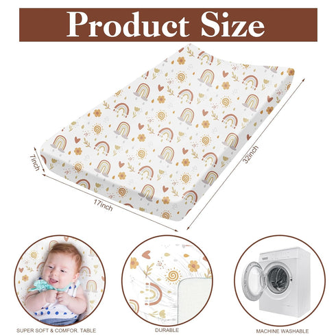 4 Pcs Boho Rainbow Changing Pad Cover Soft Changing Table Pad Covers Boho Changing Table Cover Diaper Pad Cover 32' 'x 17" for Baby Girls Boys...