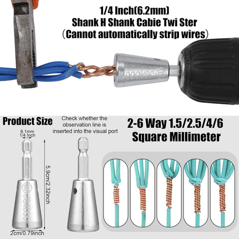 4 Pcs Wire Twister Tool for Drill, 6mm Hex Shank Wire Twisting Tool and 2-5 Way Wire Stripper Tool for Drill, Wire Connector Wire Nut Twister Cabl...