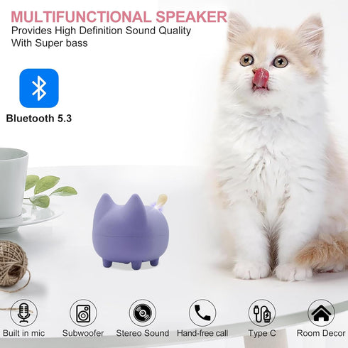 2PCS Cute Bluetooth Speaker, Mini Cat Portable Wireless Speakers with Stereo Sound, Built-in Mic, Dual Pairing,40H Playtime for Room, Desk Decor, ...