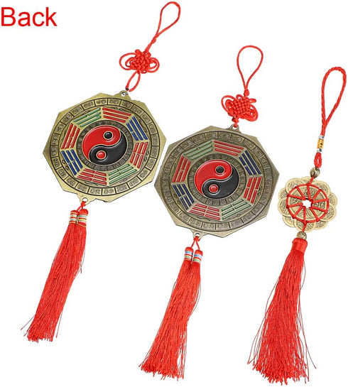 MDLUU 3 Pcs Bagua Mirror Feng Shui Ornaments, Guardian Lion Biting A Sword, Ancient Coins with Chinese Knot Tassel, Lucky Charm for Gifts, Home Pr...