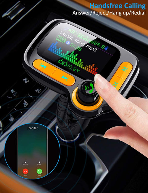 Bluetooth FM Transmitter Car Adapter,Support Wireless Handsfree Call and MP3 Music/APP Audio Play,1.8" Color Screen,3 USB Charger,3.5mm AUX Port,C...