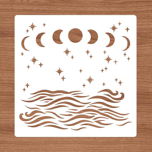 BENECREAT 12x12 Inches Oceam Sea Wave Painting Stencils Cresent Moon Star Templates Stencils for Art Painting on Wood, Scrabooking Cardmaking and ...