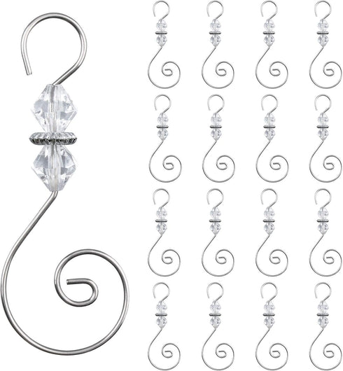 INCREWAY Ornament Hooks, 30 PCS Silver S-Shaped Hangers Hook Swirl Christmas Tree Hanger Metal Hooks with Crystal Beaded...