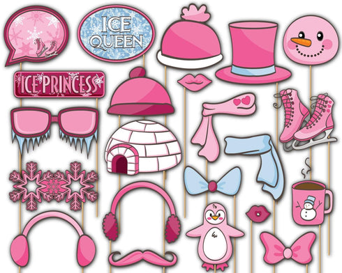 Ice Skating Photo Booth Props Kit - 20 Pack Party Camera Props Fully Assembled...