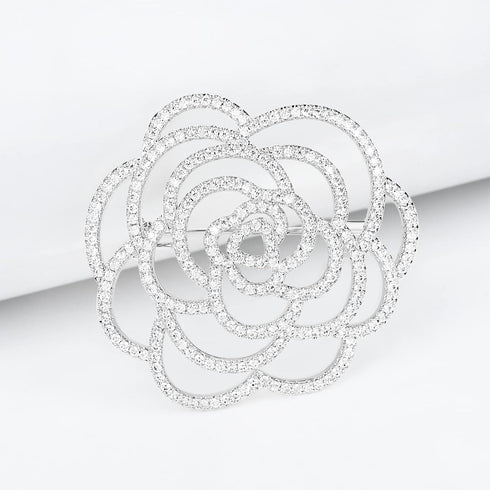 Sparkling Crystal Cut Rose Flower Pave Crystal Camellia Boutonniere Pin Brooch Corsage Blooming Heart Shaped Floral Jewelry for Women...