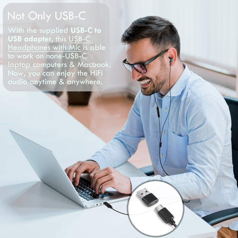 USB Earbuds with USB-A to C Adapter, USB-C + USB-A Earbuds Headphones Compatible with Samsung Smartphones, Laptop PC, Mac, Advanced DAC Sound Card...