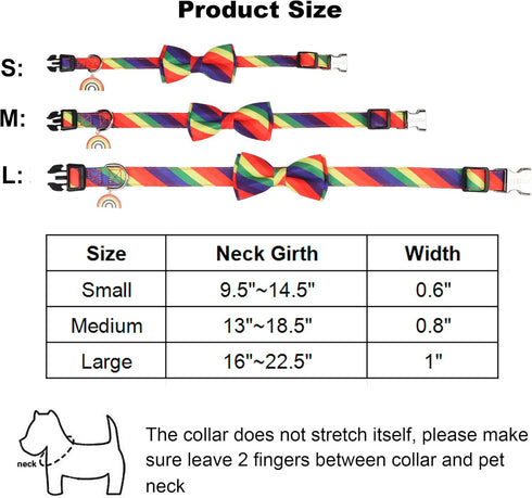 ADOGGYGO Rainbow Dog Collar with Bowtie, Adjustable Striped Dog Bow Collar, LGBT Pride Rainbow Collars for Small Medium Large Dogs Pets (Large, Ra...