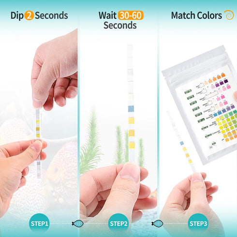 9 in 1 Aquarium Test Kit for Freshwater and Saltwater - 100 Aquarium Test Strips with Test Tube & Thermometer - Fast & Accurate Water Testing Stri...