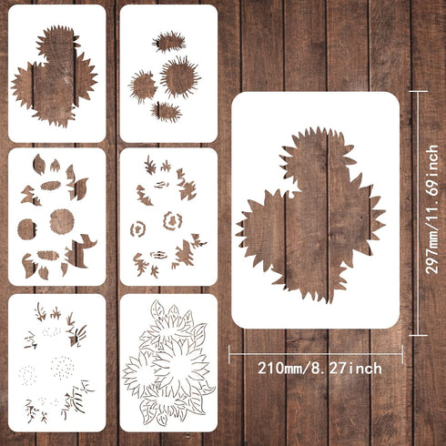 FINGERINSPIRE 6 Pcs Sunflower Stencils Drawing Painting Templates Sets Plastic Layered Sunflower Painting Stencils Sunflower Template Sets for Pai...