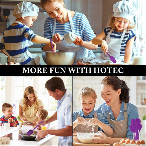 HOTEC High Heat Resistant Food Grade Silicone Rubber Spatula Set for Baking, Cooking, and Mixing Non Stick Dishwasher Safe BPA-Free Purple Set of ...