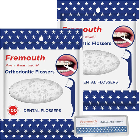 Orthodontic Flossers for Braces - Ortho Dental Floss Picks, 100 Count (Pack of 2), with a Travel Case...