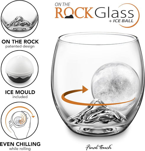 Final Touch On The Rock Glass with Ice Ball Mold - Elevate Your Whiskey, Scotch & Bourbon Experience | Enhanced Aromas, Long-lasting Ice, Generous...