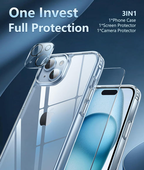 FNTCASE for iPhone 15 Phone Case: Clear Slim Shockproof Cell Phone Protective Cover | Anti Yellowing Scratch Proof Drop Proof Tough 5G Mobile Phon...