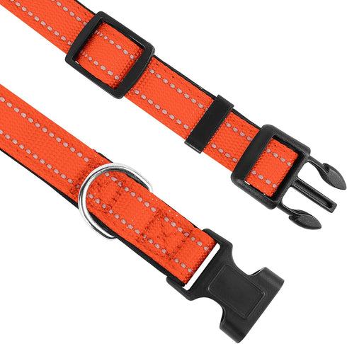 Reflective Dog Collar, Adjustable Soft Neoprene Padded Nylon Pet Collars with Buckle for Extra Large Dogs, Orange,XL...