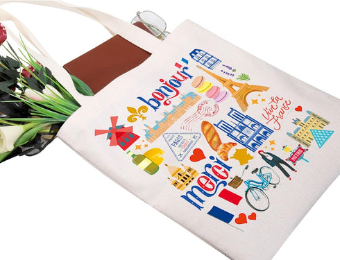 ZJXHPO Paris Tote Bag France Travel Gift Paris Souvenir Shoulder Bag Paris Trip Handbag Paris Vacation Gift...