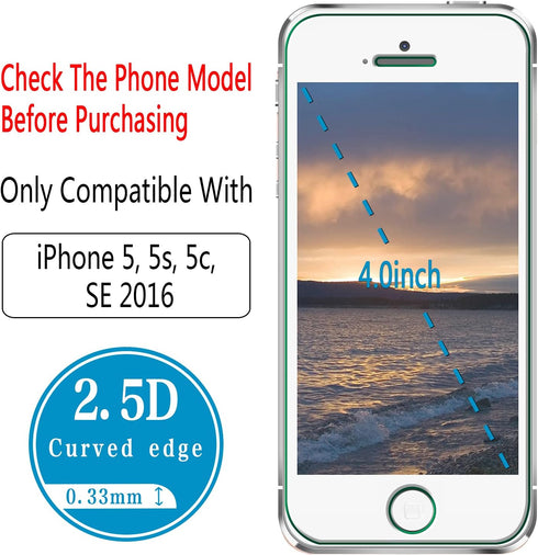 HPTech 2-Pack Tempered Glass For iPhone SE 2016, iPhone 5S, iPhone 5, iPhone 5C Screen Protector, Easy to Install, Bubble Free, 9H Hardness...