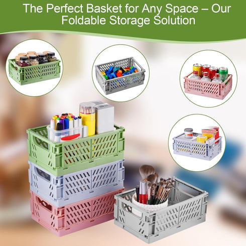 2-Pack Pastel Storage Crates, Collapsible Storage Crate, Plastic Baskets for Organizing, Cute Basket for Bedroom Decor Classroom and Office Kitche...
