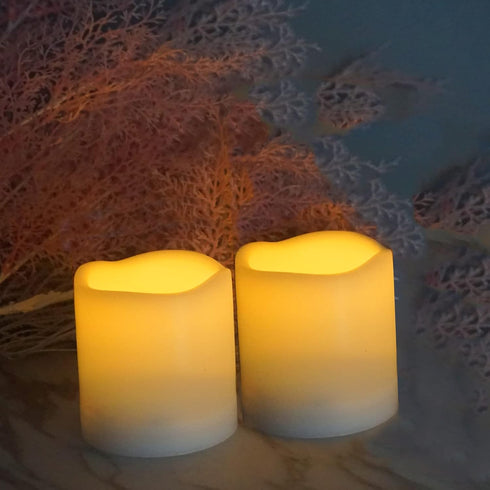 2 Pack 3’’ Outdoor Battery Operated Flameless Candles with Timer Flickering Pillar Waterproof Candle Plastic Electric LED Lights for Wedding Party...