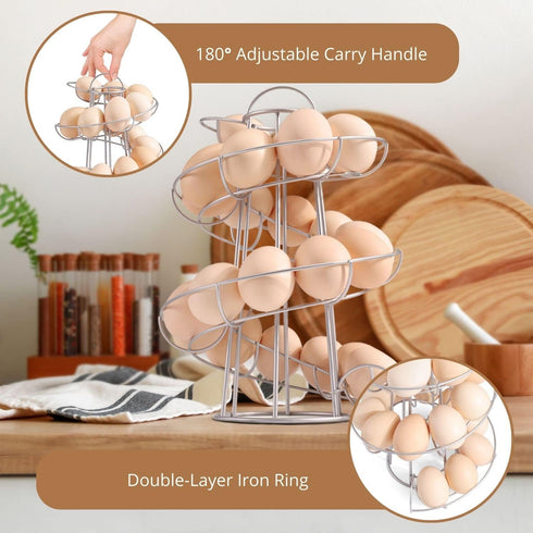 Flexzion Egg Skelter Modern Spiral Egg Holder Countertop (Medium Egg Display) - Freestanding Wired Countertop Egg Holder for Fresh Eggs, Dispenser...