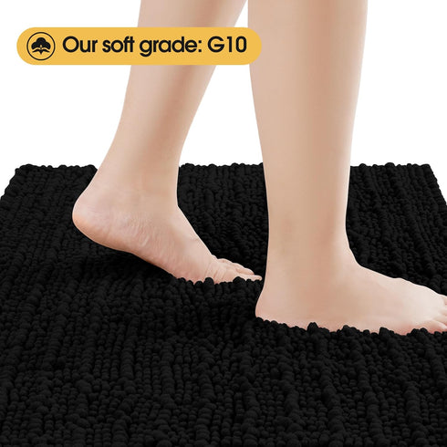 Upgrade Luxury Black Bathroom Rug Mat 17"x47.5", Ultra Soft Thick Absorbent Bath Mats, Non Slip Chenille Toilet Mat for Bathroom, Bedroom, Kitchen...