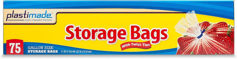 Disposable Plastic Storage Bags With Original Twist Tie, 1 Gallon Size, 75 Bags, Great For Home, Office, Vacation, Traveling, Sandwich, Fruits, Nu...
