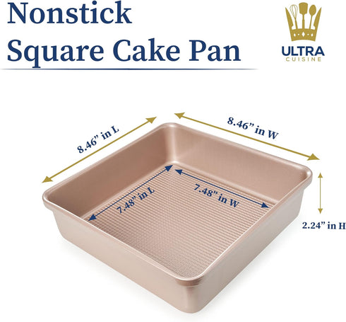 Ultra Cuisine Nonstick Square Cake Pan, Even Baking and Roasting, Easy to Clean, Durable Quality, Warp & Scratch Resistant Texture for Easy Releas...