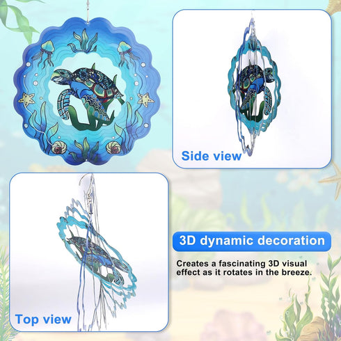 Sea Turtle Wind Spinner, Garden Wind Spinners 3D Hanging Turtle Garden Decor Metal Wind Kinetic Sculpture Gifts for Women Girls Outdoor Indoor Orn...