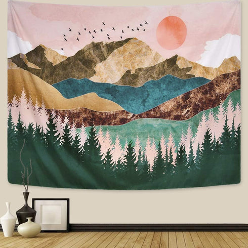 ARFBEAR Mountain Tapestry Forest Tree Popular Wall Hanging Tapestry Nature Landscape Green and Brown Beach Blanket(Large-79 x 59 in) …...