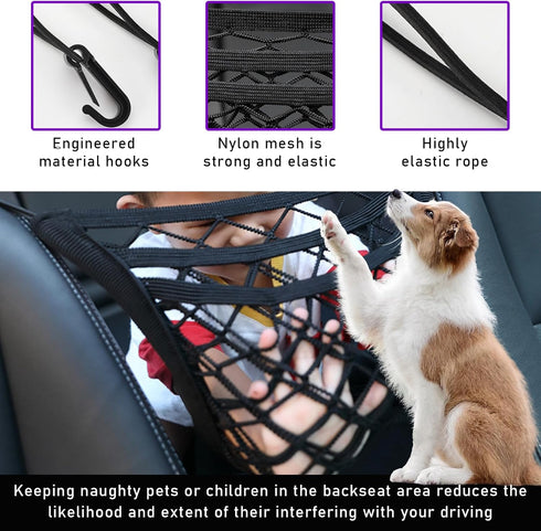3-Layer Car Mesh Net Organizer, Four-Side Elastic Seat Net Cargo Tissue Purse Holder Between Seats, Auto Driver Storage Netting Pouch, Barrier of ...