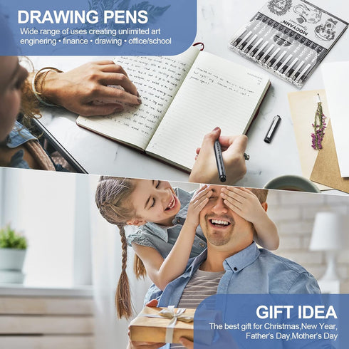 Mogyann Drawing Pens Black Art Pens for Drawing 12 Size Waterproof Ink Pens for Artists Sketching, Manga, Writing...