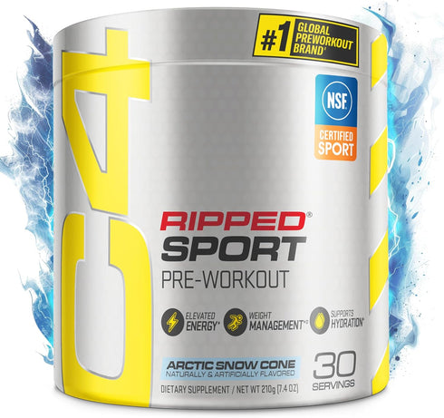 C4 Ripped Sport Pre Workout Powder Arctic Snow Cone - NSF Certified for Sport + Sugar Free Preworkout Energy Supplement for Men & Women - 135mg Ca...