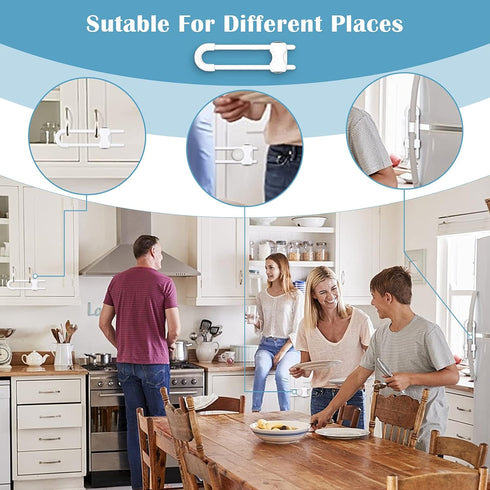 12 Packs Baby Proofing Sliding Cabinet Locks modacraft U-Shaped Child Safety Latches Adjustable White Locks for Handles Knobs Drawers Closet Cupbo...