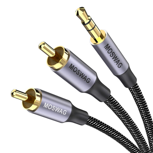 MOSWAG RCA Cable 3.3ft/1M, 3.5mm Male to 2RCA Male Stereo Audio Adapter Dual Shielded Gold-Plated Coaxial Cable Nylon Braided AUX RCA Y Cord for S...
