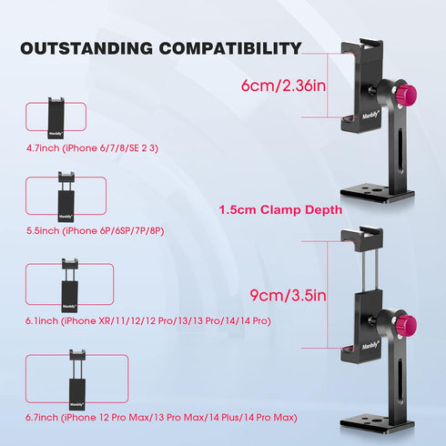 Manbily Phone Tripod Mount Adapter with Cold Shoe, Metal Aluminum Smartphone Tripod Holder 360° Cell Phone Clip for iPhone Samsung Video Live Vlog...