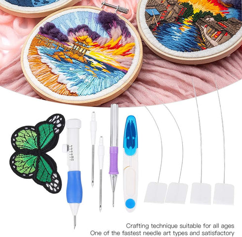 Embroidery Punch Needle Kit with Case, Magic Embroidery Pen DIY Craft for Embroidery Threaders DIY Sewing - C...