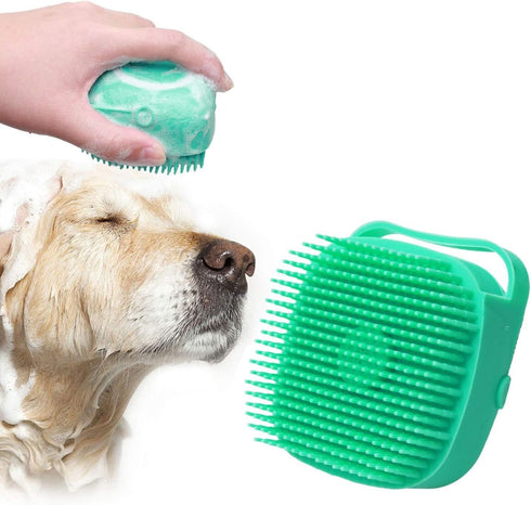Dropshipping Soft Safe Silicone Pet Bathroom Massage Cleaning Grooming Tools Dog Cat Bath Brush with Shampoo Box (Blue), Small...