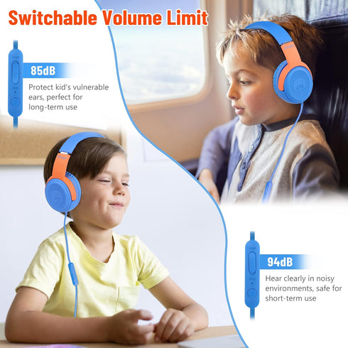 rockpapa Share 1 Kids Headphones Wired with Microphone & Share Port, 85dB/94dB Volume Limited, Cute Foldable Student Child Boys Girls Headphones f...