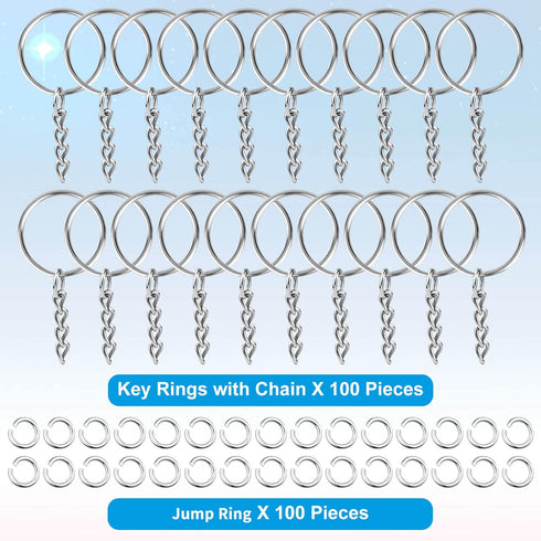 Paxcoo 100Pcs Split Key Chain Rings with Chain and Jump Rings Bulk for Crafts...