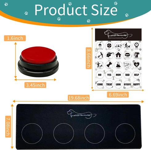 4 Recordable Buttons with Rubber Mat and 25 Stickers - Record and Playback Any Custom Message to Teach Your Dog Voice What They Want...