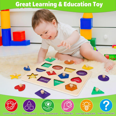 Montessori Toys for Toddlers 1, 2, 3 Year Old, Wooden Shape Learning Puzzles for Baby 12-18-24 Months, Early Educational Toys, Perfect Christmas B...