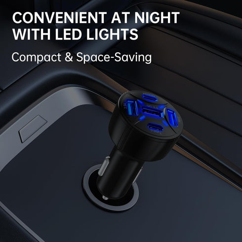 Tomorotec 65W Total, 5-Port USB C Car Charger Adapter Fit for iPhone, Samsung Galaxy, iPad, MacBook, Dash Cam - Multi-Port USB A/C with PD 30W QC ...