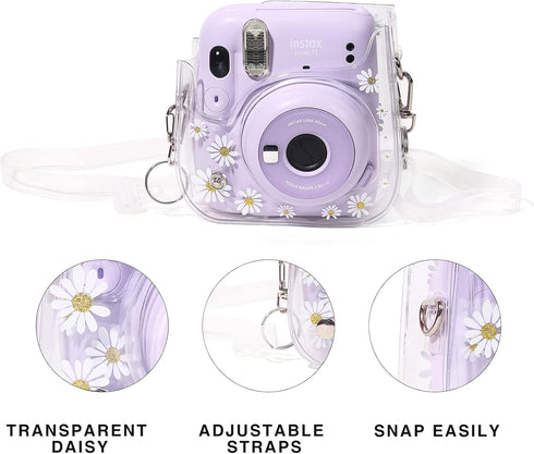 Clear Case for Fujifilm Instax Mini 12/11/9/8 Instant Camera Bag - Instax Mini 11 case with Adjustable Shoulder Straps (Transparent Daisy)(No Came...
