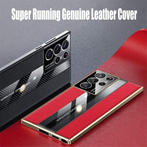 for Samsung Galaxy s22 Ultra Case 5G 6.8 inch Luxury TPU Carbon Fiber & Leather Back Cover Compatible with s 22ultra 2022 Camera Protection Shockp...