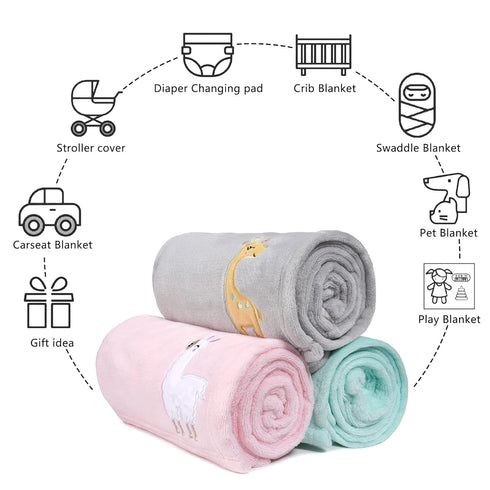 DaysU Plush Flannel Baby Blanket Super-soft Lightweight, Embroidered Fleece Baby Blanket for Girls, Portable Bed Throws for Baby Crib and Toddler ...