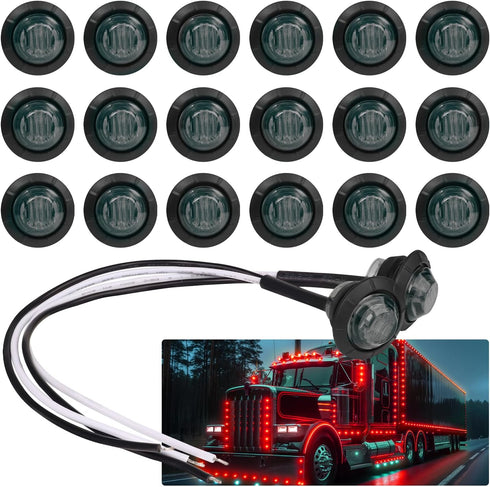 TMH 3/4 Inch Mount Smoked Lens RED LED Small Clearance Side LED Marker Lights Trailer Truck RV ATV Car Bus Van (Pack of 20)...