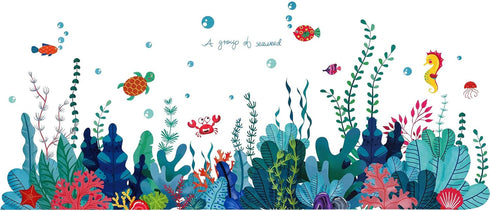 Removable 3D Under The Sea View Grass Wall Decal - DIY Ocean Coral Seaweed Stickers Murals - Peel and Stick Home Decor for Kids Bedroom, Bathroom,...