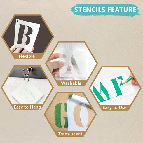 Large Letter Stencils 6 Inch, 43 Pcs Letter and Number Stencil, Alphabet Stencils Reusable Plastic Drawing Templates Kits with Symbol for Painting...