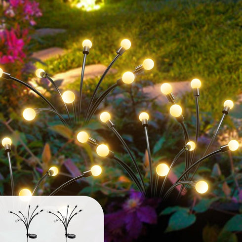 Solar Garden Lights 2-Pack 16 LEDs with Two Light Modes, Firefly Garden Lights Solar Outdoor, Swinging Garden Lights Solar Powered Waterproof for ...
