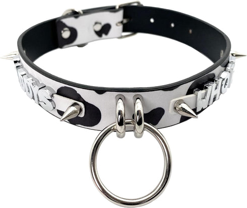 Women's Cowbell Collar Necklace with Metal Studs, Punk Gothic Choker, Cow Costume Vegan Leather Jewelry...