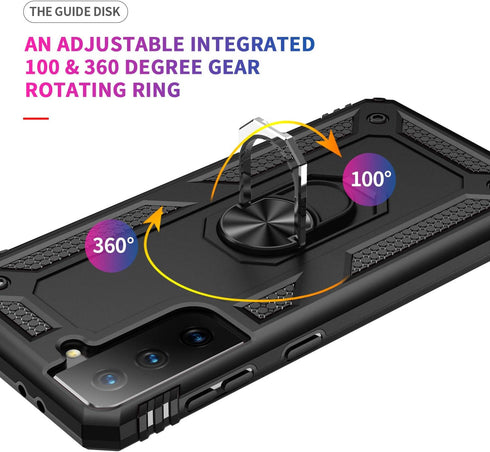 Androgate for Samsung Galaxy S21 5G Case with HD Screen Protectors, Military-Grade Metal Ring Holder Kickstand 15ft Drop Tested Shockproof Cover C...